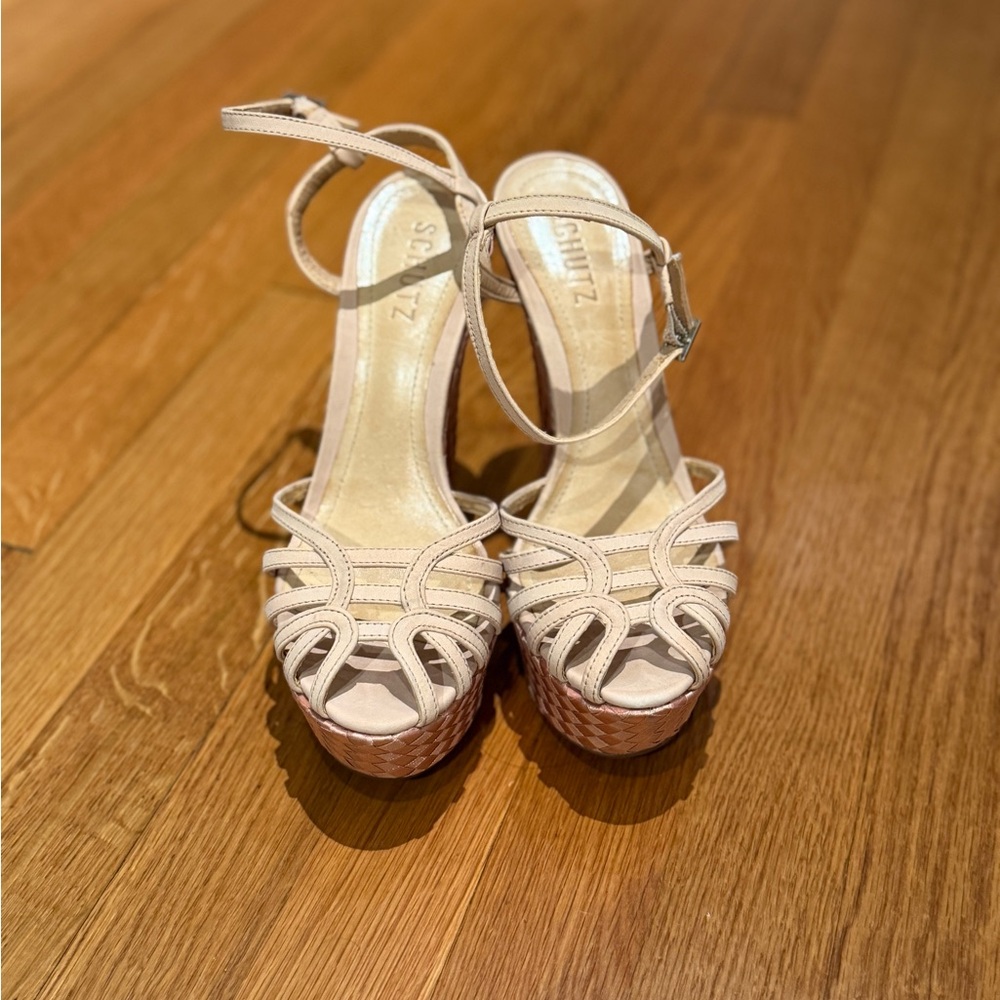 SCHUTZ Nude Strappy Platform Sandals